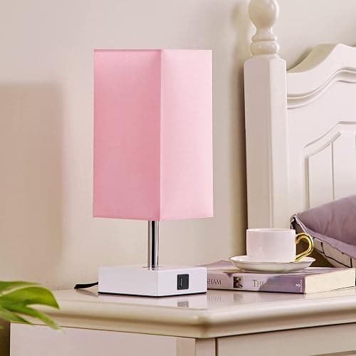 Ambimall Touch Control Table Lamp with 2 USB Charging Ports, 3 Way Touch Lamps Beside Desk, Nightstand Lamp for Bedrooms Living Room, Pink Shade with White Base, LED Bulb Included(Pink) thumbnail 5