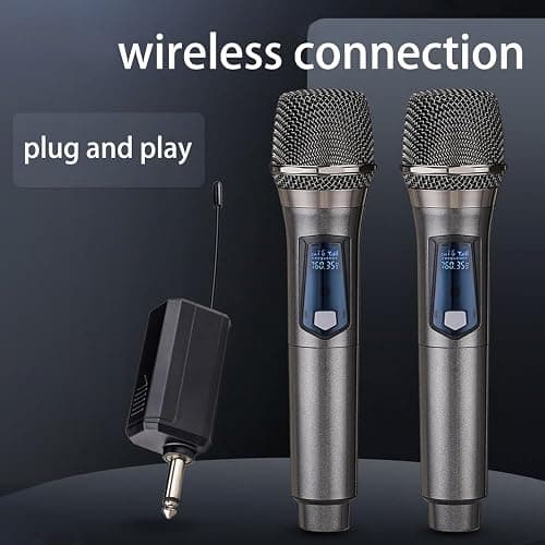 Wireless Microphone, Rechargeable Fixed Frequency Wireless Dual Microphone, Dual Handheld Dynamic Microphone,Karaoke Singing, Weddings DJ,Party, Church, Classroom use, 200 feet, Gray thumbnail 5