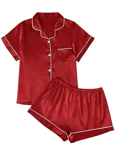 LILLUSORY Silk Satin Pajama Set for Women 2 Piece Lounge Pjs Winter Matching Summer Sleepwear Button Down Shirt Shorts - Image 1