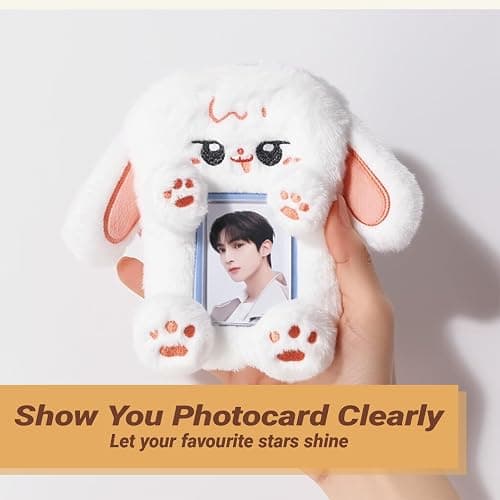 2PCS Cute Plush Photocard Holder with Keychain, Cartoon Animal Photo Sleeve ID Bank Badge Holder, Soft Idol Photo Protective Cover for Fans School Office, Best Christmas Birthday Gift thumbnail 5