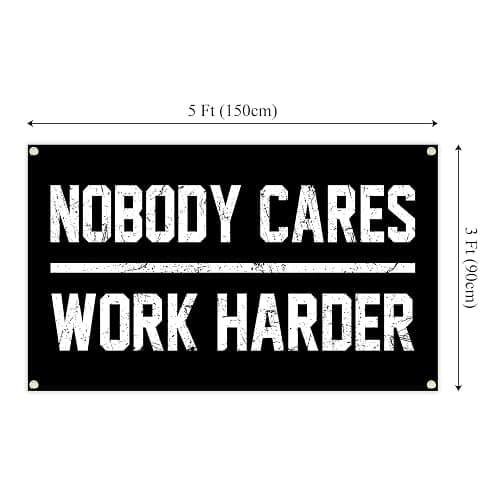 Nobody Cares Work Harder Motivational Gym Banner 3x5 Feet With 4 Brass Gaskets Tapestry Flag.Inspire Your Fitness Wall Decor. thumbnail 3