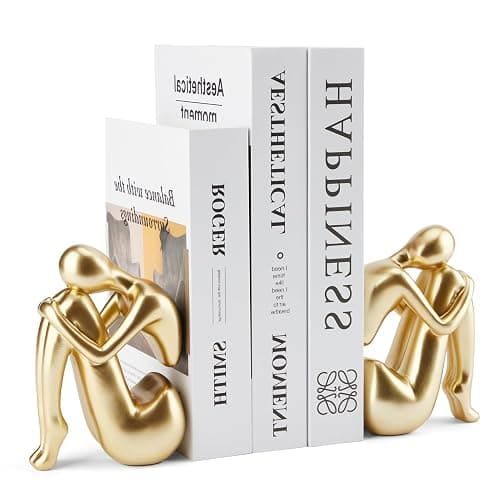 Xmeden Gold Book Ends, Girl Thinker Design, Modern Bookends for Shelves, Non-Skid Heavy Duty Resin Book Stopper for Books, Resin, 1Pair/2Piece - Image 1