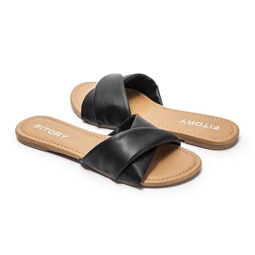 FITORY Women's Flat Sandals Fashion Slides With Soft Leather Slippers for Summer Size 6-11 thumbnail 5