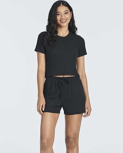 Real Essentials 2 Pack:Women's Soft Ribbed Knit Crop Top & Short Matching Lounge Set - 4 Piece Summer Sweatsuit thumbnail 2