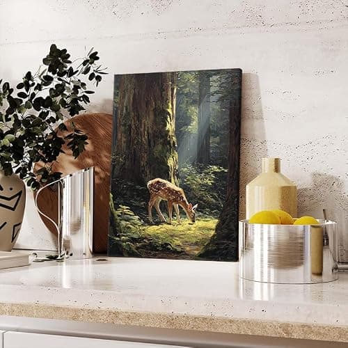Fawn Deer Sunlit Ancient Forest Canvas Wall Decor | waterproof canvas, fade-resistant print, 5 sizes, gallery wrapped ready to hang for living room, bedroom, or cabin. thumbnail 5