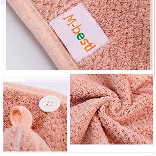 M-bestl 2 Pack Microfiber Hair Towel Wrap,Hair Drying Towel with Button,Quick Dry Hair Towel Turban for Women,Absorbent Anti-frizz Head Towel for Long Thick Curly Hair(Pink&Beige) thumbnail 5