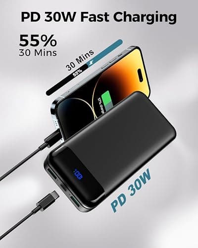 Portable Charger Power Bank 40000mAh Powerbank PD 30W and QC 4.0 Fast Charging External Battery Pack with USB-C LED 3 Outputs & 2 Inputs Portable Charging for iPhone 15 14 13 pro, Samsung thumbnail 2
