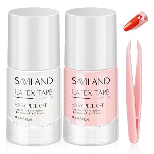 SAVILAND Liquid Latex Tape Kit - 2pcs 20ml Latex Tape for Nails Art Peel Off Cuticle Nail Polish Guard Skin Barrier Protector Gel Nail Polish Remover for Nail Salon Home DIY - Image 1