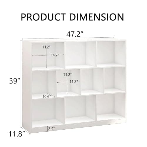 NewBeth Wooden 10 Cube Book Shelf with Base,3 Tier Freestanding Horizontal Bookshelf, Open Bookcase Cube Shelf Storage Organizer for Bedroom, Living Room, Office, Study Room, White thumbnail 2