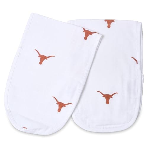Three Little Anchors University of Texas Burp Cloths 2-Pack – Officially Licensed Longhorns Baby Burp Cloth Set, Ultra-Soft 100% Muslin Cotton, Large Absorbent for Newborns, Texas Baby Gear - Image 1
