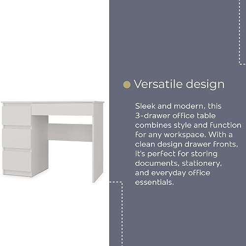 WHATSIZE ENTERPRISE - Mijas - Modern Computer Desk with Drawers - White Office Workstation Table with 3 Storage Drawers, Left-Side Configuration, Study table & Office Desk thumbnail 4