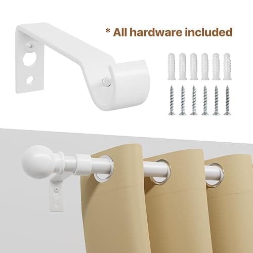 White Curtain Rods for Windows 28 to 48 Inch, Heavy Duty Curtain Rod Set with Brackets, Decorative Adjustable Curtain Rods for Bedroom, Living Room, 5/8" Metal Drapery Rod thumbnail 5