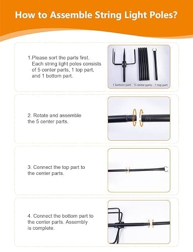 4 Pack String Light Poles for Outside, Thickened Metal Christmas Lights Hanger Pole Outdoor with Fork, Lighting Hanging Post Accessories for Patio Decor Garden Backyard Yard Outside Decorations thumbnail 7
