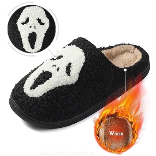 TBAVNOSY Unisex Halloween Slippers Spooky Ghost Slippers Cute Cozy Warm Plush Slip-On House Indoor and Outdoor Shoes thumbnail 2