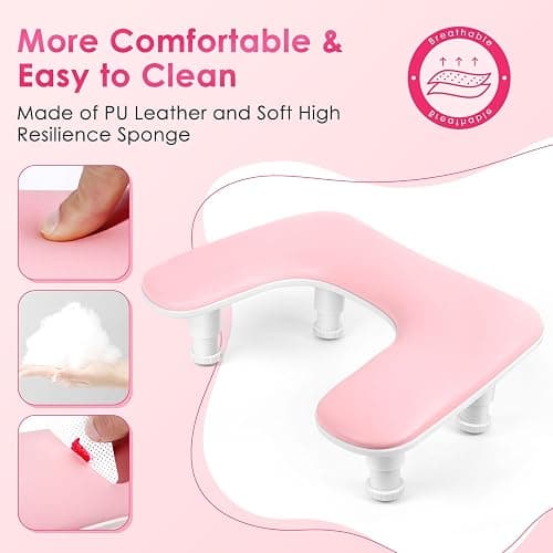 Manicure Arm Rest for Nails Tech: U-shaped Adjustable Nail Armrest - Pink PU Leather Hand Stand Rest for Manicurists thumbnail 7