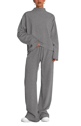 PRETTYGARDEN Women Fall Sweatsuits Two Piece Sets Mock Neck Long Sleeve Knit Tops Wide Leg Pants Lounge Set Travel Outfits thumbnail 2
