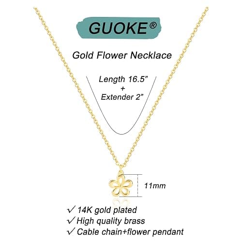 GUOKE Gold Necklace for Women – 14K Gold Plated Dainty Pendant Necklace, Starfish Flower Star Sunflower Heart Infinity Butterfly Cross Shell Minimalist Jewelry for Her thumbnail 6