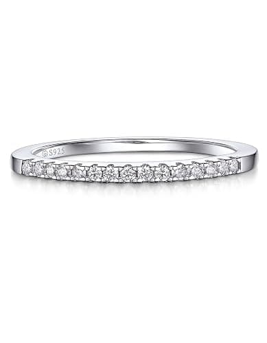 MomentWish Wedding Bands for Women, Moissanite Engagement Ring, Simulated Diamond Wedding Ring S925 Sterling Silver Eternity Rings - Image 1
