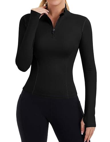 ZHENWEI Womens Workout Tops Long Sleeve Quarter Zip Pullover Quick Dry Golf Shirt Athletic Slim Fit Crop Yoga Gym Tops - Image 1