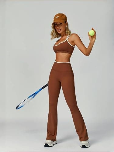 ABOCIW Workout Sets for Women 2 Piece Color Block Strappy Sports Bra High Waist Flare Leggings Gym Yoga Pilates Outfits thumbnail 6