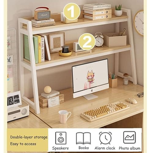 Eqvexd 3-Tiers Dorm Room Desk Hutch,Desktop Ladder Bookcase,Desk Hutch Dorm,Computer Desk Desktop Bookshelf,Bold Steel Frame,Environmental Protection Board,White-75 * 32 * 90cm/29.5 * 12.5 * 35.4in thumbnail 3