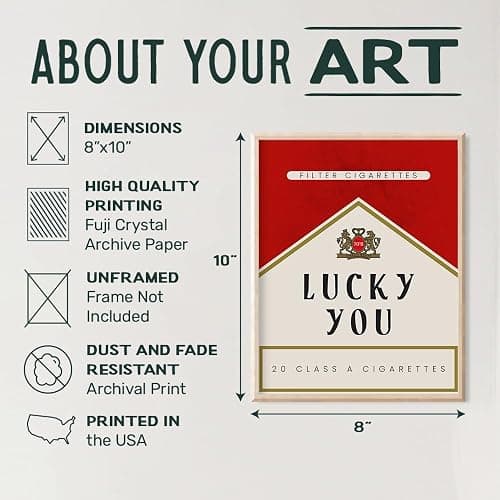 Cute Aesthetic Trendy wall decor - Lucky You Gallery Wall Art & Decor - 70s Retro Vintage Minimalist Modern art - Funky Decor - Maximalist Eclectic Home Decor - Preppy Positive Quotes Posters 8x10 thumbnail 3