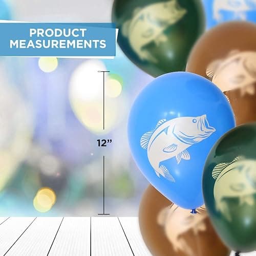 Havercamp 6 Count Gone Fishin' Party Balloons 12" | Latex 3 colors, 6-Pack | Largemouth Bass on Both Sides thumbnail 3
