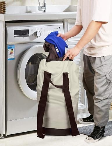 Dalykate Backpack Laundry Bag, 115L Large Hamper with Shoulder Straps, Drawstring Closure, Mesh Pocket, Khaki - Khaki thumbnail 7
