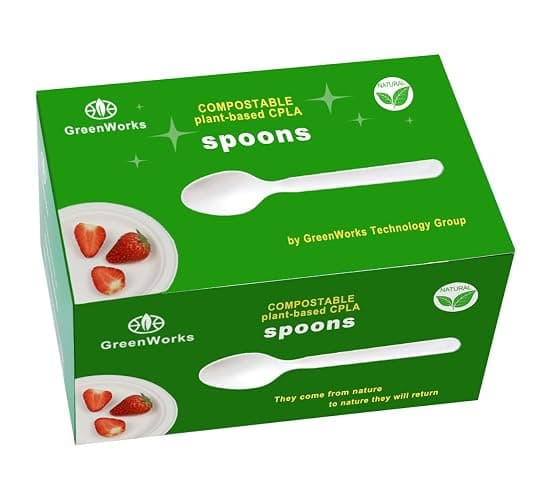 GreenWorks Heavy-duty Compostable Spoons,BPI Certified,100 Count Large Disposable Cutlery Spoons - Image 1