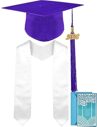 multiwins Graduation Cap, White Stole & Graduation Card Set - Adjustable Cap with 2026 Tassel for High School & Bachelor - Image 1