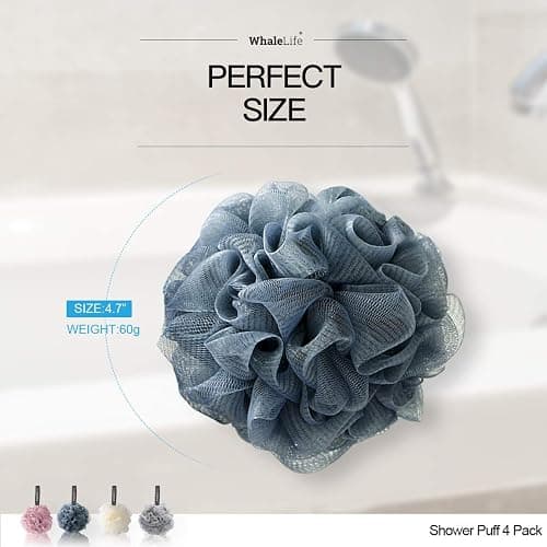 Loofah Sponge Bath Sponge for Women Men 4 Pack (Pink Blue Yellow Gray) | 10X Suds Save Body Wash Double Knotted Anti Tear Core Fast Dry Cotton Loop Stay Fresh Large Mesh for Sensitive Skin thumbnail 2