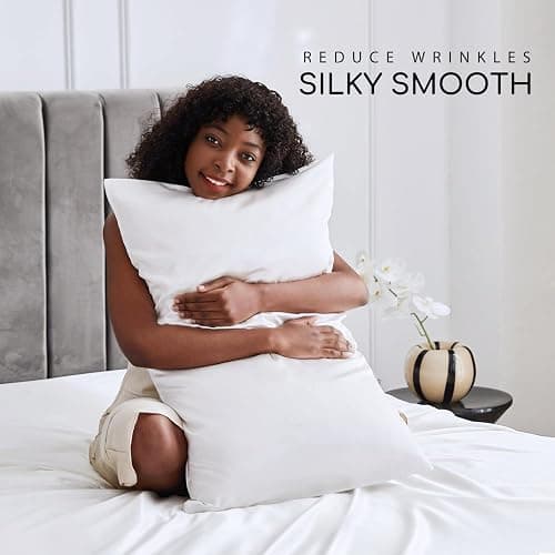 MR&HM Satin Bed Sheets, Full Size Sheets Set, 4 Pcs Silky Bedding Set with 15 Inches Deep Pocket for Mattress (Full, White) thumbnail 4