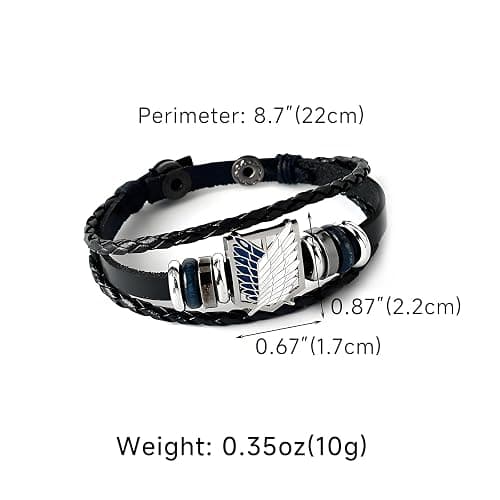 Attack on Titan Wings of Freedom Leather Anime Bracelet Survey Corps Gift | Wings of Freedom zinc alloy emblem, turquoise and silver beads, genuine leather, snap buckles, 8.7 in, 0.4 oz thumbnail 4