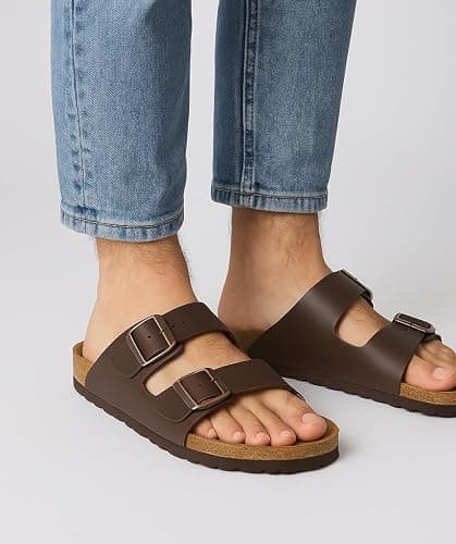 CUSHIONAIRE Lane Cork Footbed Mens Sandals, Adjustable Buckle Comfort Slides for Men, Genuine Leather Insole Summer Sandals Men Footwear thumbnail 7