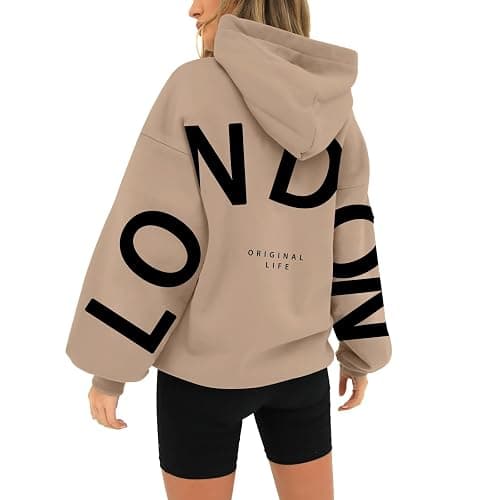 HUIFUAO London Hoodies for Women UK Oversized Sweatshirts for Women Letter Print Pullover Hoodie Women With Pocket and Drawstring - Image 1