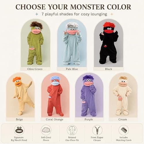 Fuzzy Fangs Pajamas Plush Monster Onesie, Big Mouth Monster Onesie,Cozy Home Loungewear,Soft Fabric,Long thumbnail 6