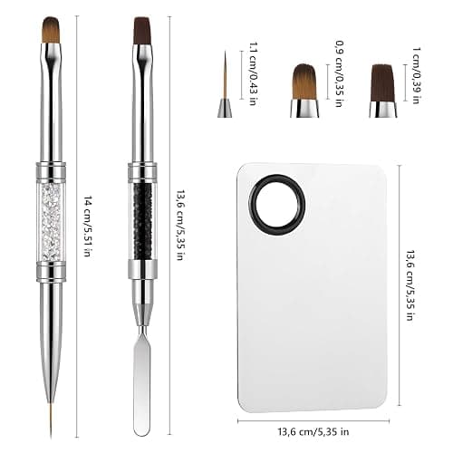 GEMSANVA Double Ended Nail Builder Gel Brush and Palette,French Gel Brush | Flat/Oval Nail Brushes,Liner Brush & Spatula,Nail Design Tools for Salon & DIY Use（3PCS） thumbnail 2