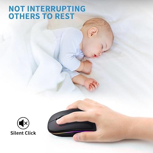Wireless Bluetooth Mouse, Rechargeable, LED, Silent, Ultra-thin Design (Bluetooth 5.2 and 2.4GHz USB Receiver) | Portable Computer Mouse for Laptops, iPads, MacBooks and Apple Devices (Black) thumbnail 2