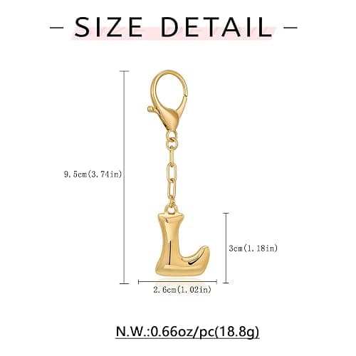 WOWORAMA Initial Letter Keychain for Women Chunky Gold Bubble Letter Bag Charm Purse Charm Personalized Keyrings Accessories thumbnail 6