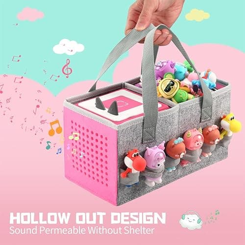 Carrying Case for Toniebox Starter Set and Tonies Figurines, Travel Felt Cloth Musical Toy Folding Bag for Toniebox 2 & Accessories (Pink) thumbnail 5