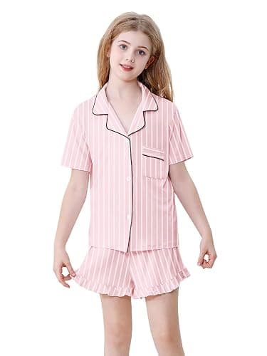 Schbbbta Girls Pajamas Set 2 Piece Button Down Pjs Soft Ruffle Sleepwear Loungewear thumbnail 2