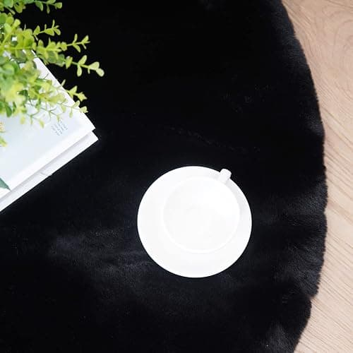 Ghouse Faux Rabbit Fur Round Rug 3ft Black Round Rugs for Bedroom Decor Fluffy Area Rugs for Living Room, no-Shedding Carpet Sheepskin Washable Rug Rome Decor thumbnail 5