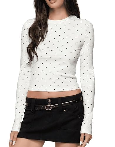 Seyumixi Polka Dot Top for Women Y2k Long Sleeve Crew Neck Shirt thumbnail 2