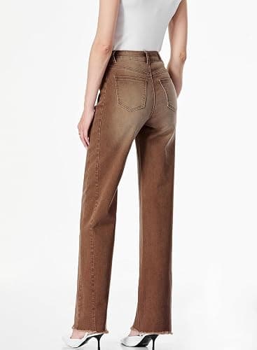 Sidefeel Women's Wide Leg Jeans High Waisted Strechy Raw Hem Zimbaplatinum Denim Pants thumbnail 2