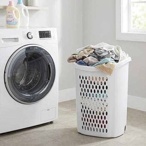 White Wheeled Plastic Laundry Hamper – Adult-Sized Rolling Basket With Handles For Home & Dorms thumbnail 7