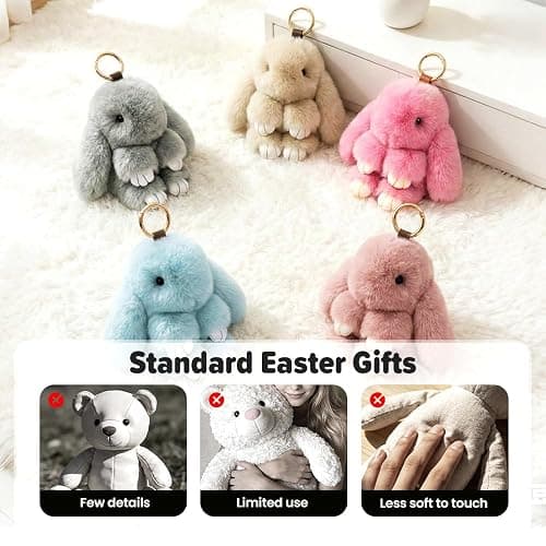 asfanst Adorable Bunny Keychain with Tin Box, Soft Fluffy Plush Rabbit Keychain, Cute Easter Gift for Bag Decoration and Keys thumbnail 3
