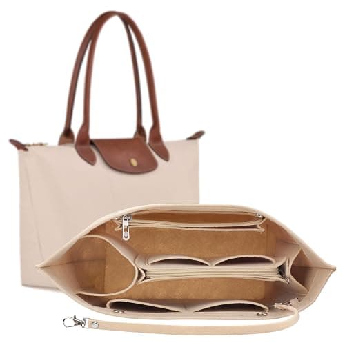 AIDUCHO Taschenorganizer für Longchamp, Taschen Damen Organizer aus Filz, mit Mehreren Taschen, Innentasche für Handtaschen für Longchamp, Große Kapazität Handtasche Einsatz (Beige, L) - Image 1