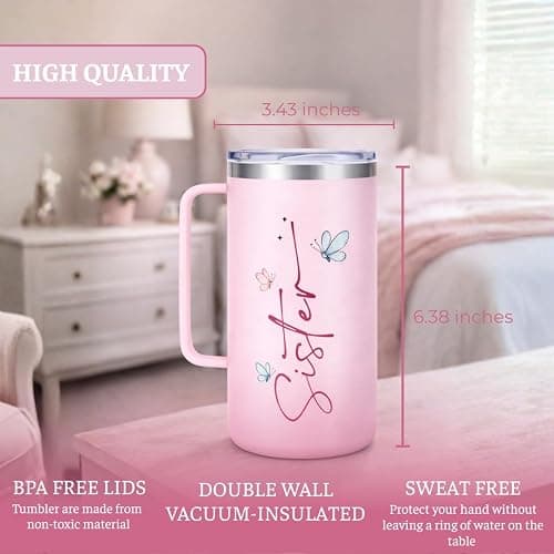 TSIMPLE Sisters Gifts From Sister, Birthday Gifts For Sister, 20oz Insulated Stainless Steel Coffee Mug With Colorful Lettering and Floral Design, Christian Gift For Women, Big Sis Gift thumbnail 3