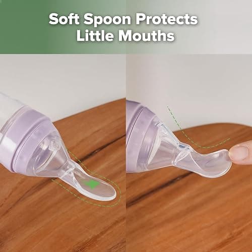 Haakaa Silicone Baby Food Dispensing Spoon Feeder 4oz - Infant Squeeze Cereal Feeder, Baby Fresh Food Feeder, Feed Bottle for Puree, Solid Baby Food, BPA Free, 4m+ Babies – Lavender thumbnail 4
