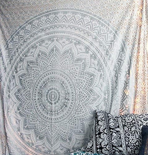 Popular Handicrafts Tapestry Wall Hanging Hippie Ombre Mandala Bohemian Hippy Metallic Shine Intricate Indian Tapestries Bedspread 54 x 82 Inches (140cm x 210cm) Silver thumbnail 5